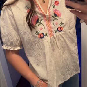 Embroidered Cream Top
